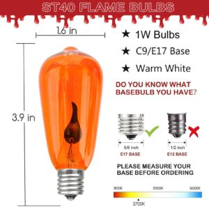 Christmas Orange Flicker Flame Light Bulbs, ST40 Orange Replacement Bulbs with Realistic Orange Red Flame Edison Bulbs for Christmas Outdoor Indoor String Lights, 1 Watt E17 Intermediate Base, 10 Pack