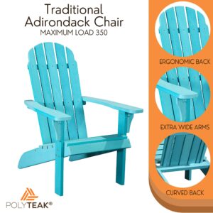 PolyTEAK Adirondack Chair, Premium Weather Resistant Poly Lumber, Outdoor Patio Furniture, Up to 300 lbs, Plastic Adirondack Chairs for Porch, Deck, & Pool Side (Traditional, Blue)