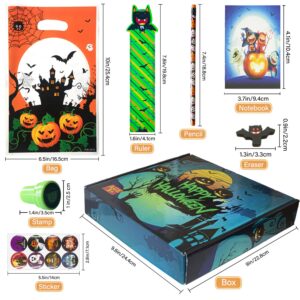 Keenvark 168 PCS Halloween Party Favors,24 Pack Stationery Supplies Set, Halloween Treats for Kids, Halloween Goodie Bag Fillers including Pencils,Erasers,Rulers,Stickers,Stamps,Notepads and Gift Bags