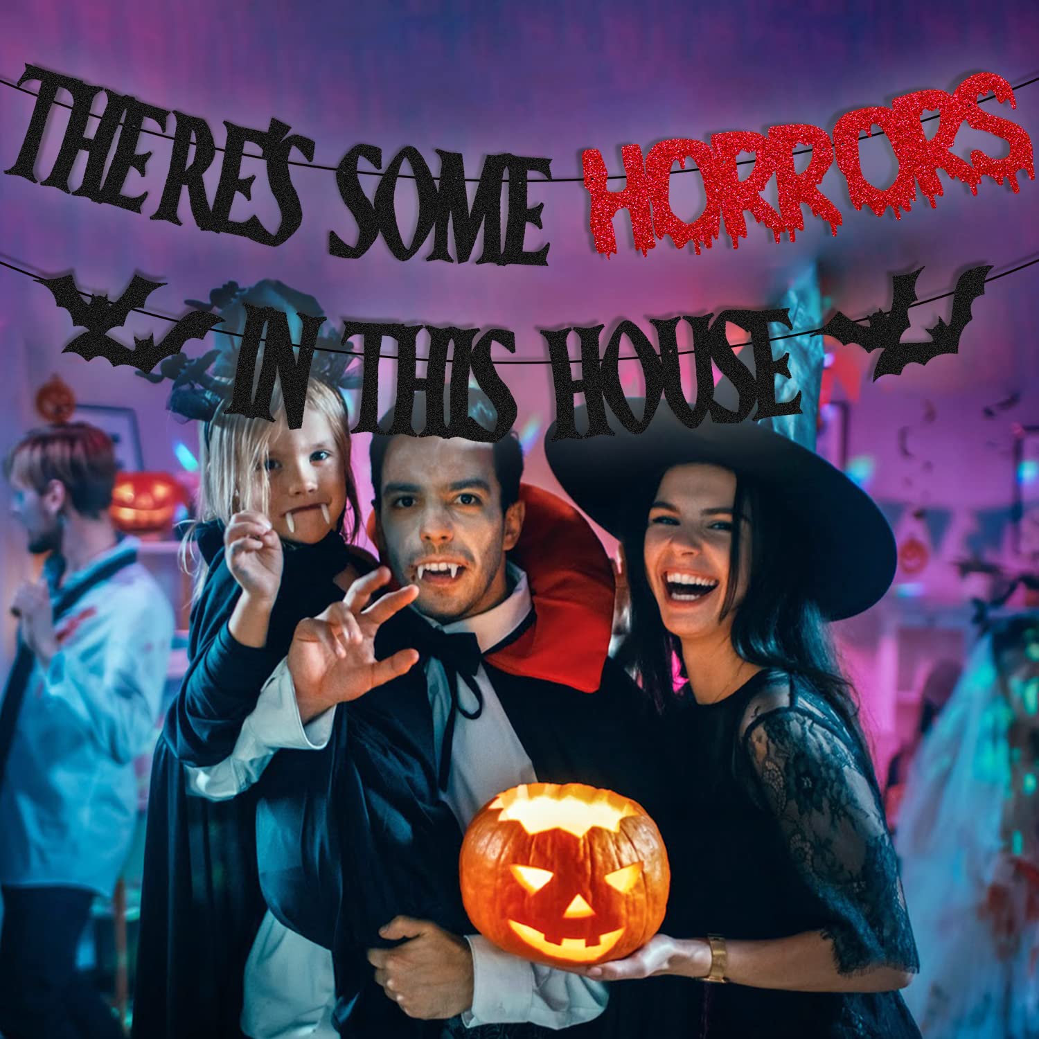 There’s Some Horrors in This House Banner Halloween Horrible Bat Scary Themed for Boy Girl Kids Halloween Festival Party Decorations