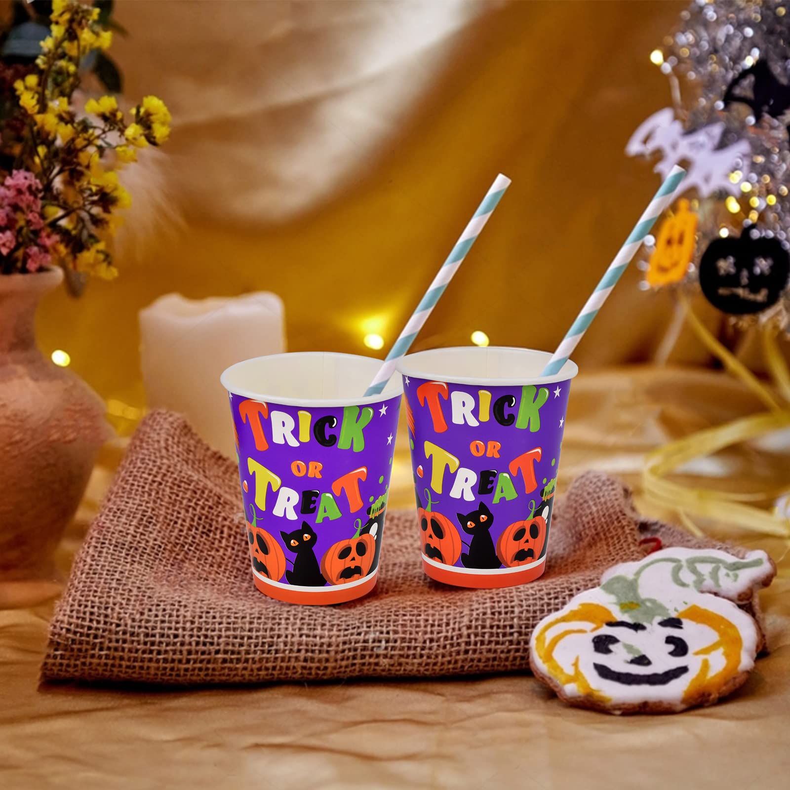 Gatherfun Halloween Party Supplies Witch and Pumpkin Disposable Paper Cups for Halloween Party Trick or Treat Party Decorations, 9 oz, 50 Pack