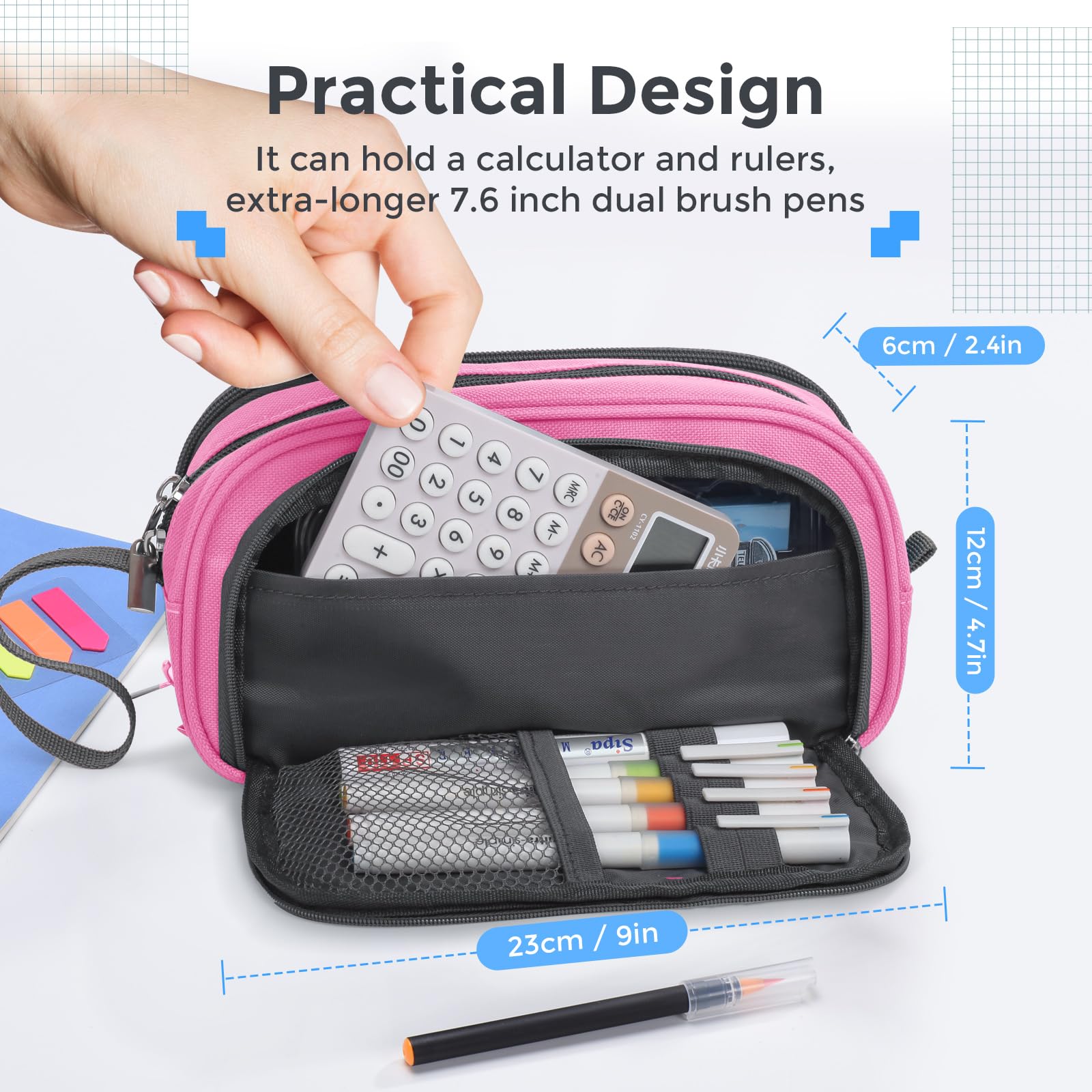 Zcassi Big Capacity Pencil Case 3 Compartments Canvas Bag Multifunctional Marker Pen Pouch Holder Office College School Durable Portable Large Storage Bag for Kids Teens Student Adults