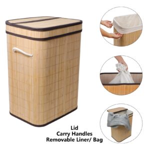 GERAMEXI Bamboo Laundry Basket with Removeable Lid 72L Clothes Hamper with Handle, Foldable Freestanding Clothes Hamper Basket Bedroom, Bathroom,