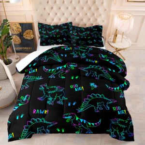 bailipromise trippy dinosaur comforter set twin size for boys kids quilt set,jurassic bedding 3 piece,dino duvet with pillow shames all seasons ultra-soft lightweight breathable black dinosaur 1