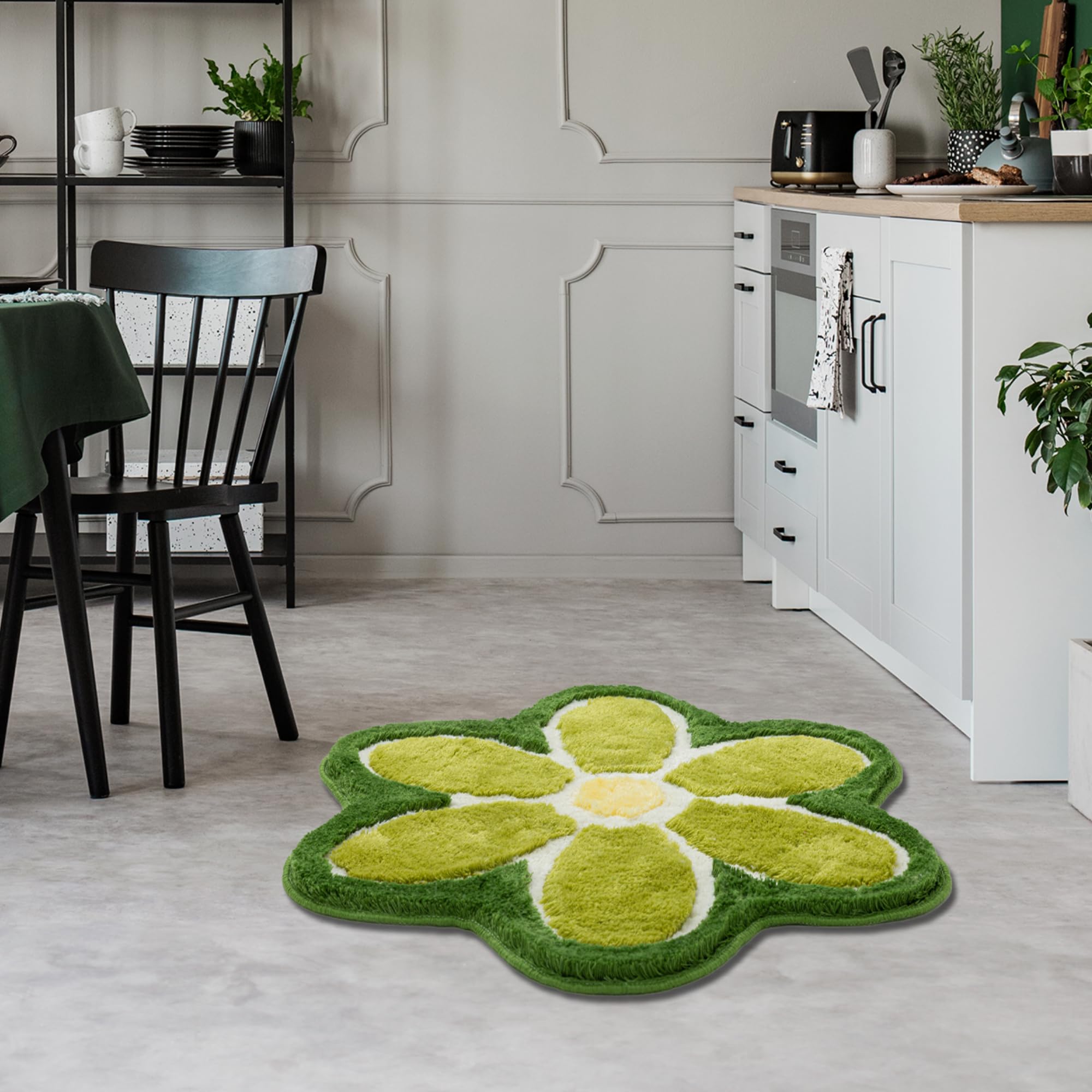 Beyond Deco Flower Rug 35 inches, Hand Tufted Fluffy Aesthetic Cool Green Bathroom Rug, Cute Bedroom Decor Area Rugs, Y2K Circle Green Bath Mat