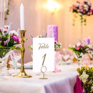 10 Pack Table Number Holders for Wedding - Gold Place Card Holder - Table Sign Holders - Picture - Photo Holders for Tables - Mini Table Number Stands Gold - Small Gold Table Number Holders Clip Stand