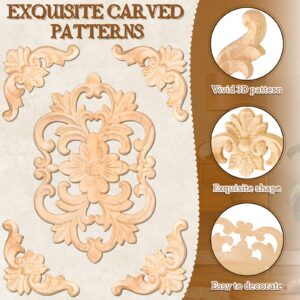 10 Pcs Wood Appliques Decorative Wood Appliques Onlays for Furniture Door Center Onlays Appliques DIY Wood Carved Decal Bed Door Wardrobe Furniture(Corner Edge Applique,8.66 x 5.51 x 0.31 Inches)