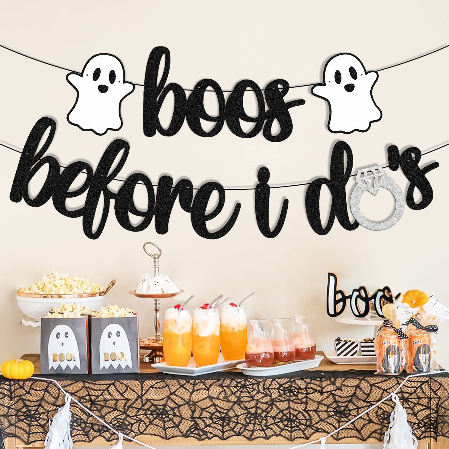 Boos Before I Do’s Banner Halloween Ghost Ring Diamond Themed for Boy Girl Bachelorette Wedding Bride to Me Bridal Shower Party Decorations