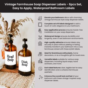 Chaumiere Vintage Farmhouse Hand Soap Labels for Bottles, Waterproof Stickers, 6X Hand soap Labels for Amber Glass & Plastic Bottles - Hand soap Pack (3 Designs) 6 Pieces 3x3inch