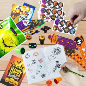 Keenvark 168 PCS Halloween Party Favors,24 Pack Stationery Supplies Set, Halloween Treats for Kids, Halloween Goodie Bag Fillers including Pencils,Erasers,Rulers,Stickers,Stamps,Notepads and Gift Bags