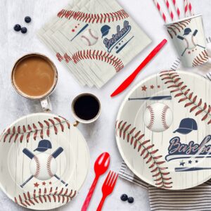 HIPVVILD Baseball Party Decorations Tableware - Baseball Birthday Baby Shower Party Supplies Include Plate, Cup, Napkin, Tablecloth, Cutlery, Straw, Baseball Theme Party Supplies Dinnerware | Serve 24