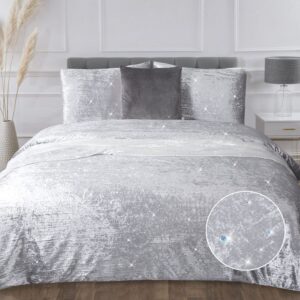 yinfung velvet duvet cover silver queen luxury grey crushed velvet boho crinkle light grey sequin glossy sparkle glitter vibrant textured 90×90 winter bedding set