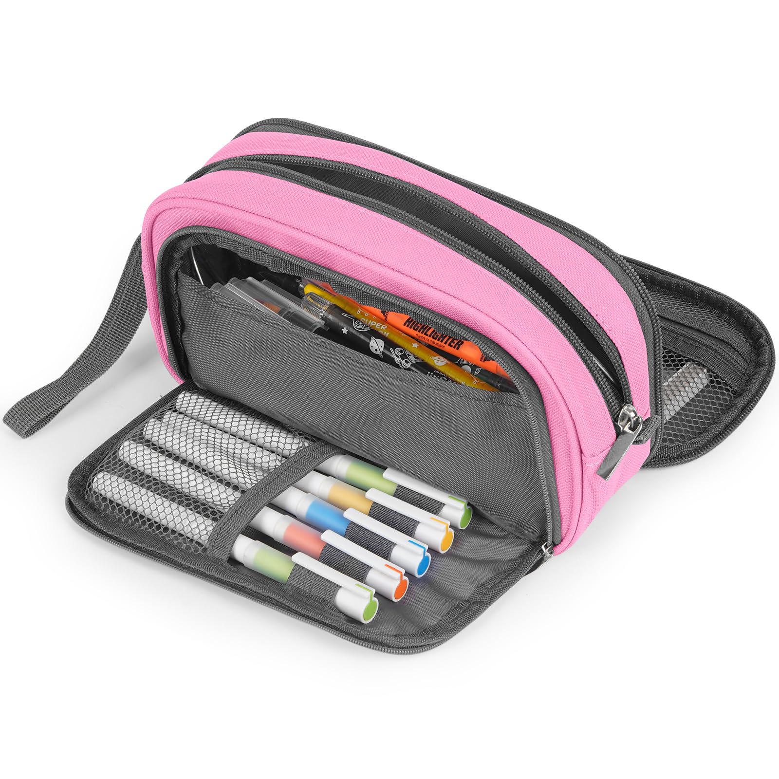 Zcassi Big Capacity Pencil Case 3 Compartments Canvas Bag Multifunctional Marker Pen Pouch Holder Office College School Durable Portable Large Storage Bag for Kids Teens Student Adults