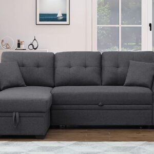 Sleeper Sofa with Pull Out Couch, Sleeper Couch with Storage Chaise, Small Sectional Sofa Lounge Couch 3 Seater Reversible Sofa Couch for Living Room, Bedroom,Apartment