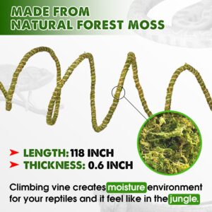 Duspro 10FT Reptile Vines for Climbing Bendable Branch for Reptile Natural Moss Rope Jungle Decor for Bearded Dragon, Chameleon Tank Accessories, Snake Gecko Lizard Terrarium