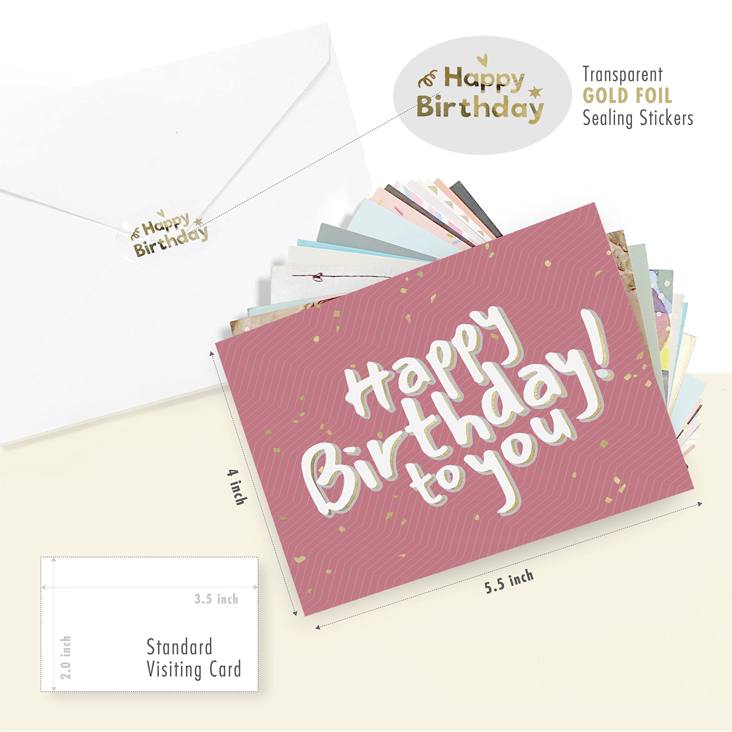 easykart labels 24 Unique Birthday Cards Assortment with Greetings Inside. For Businesses and Individuals, 4X5.5 Inch Assorted Foiling Cards with Envelope with Sealing Stickers