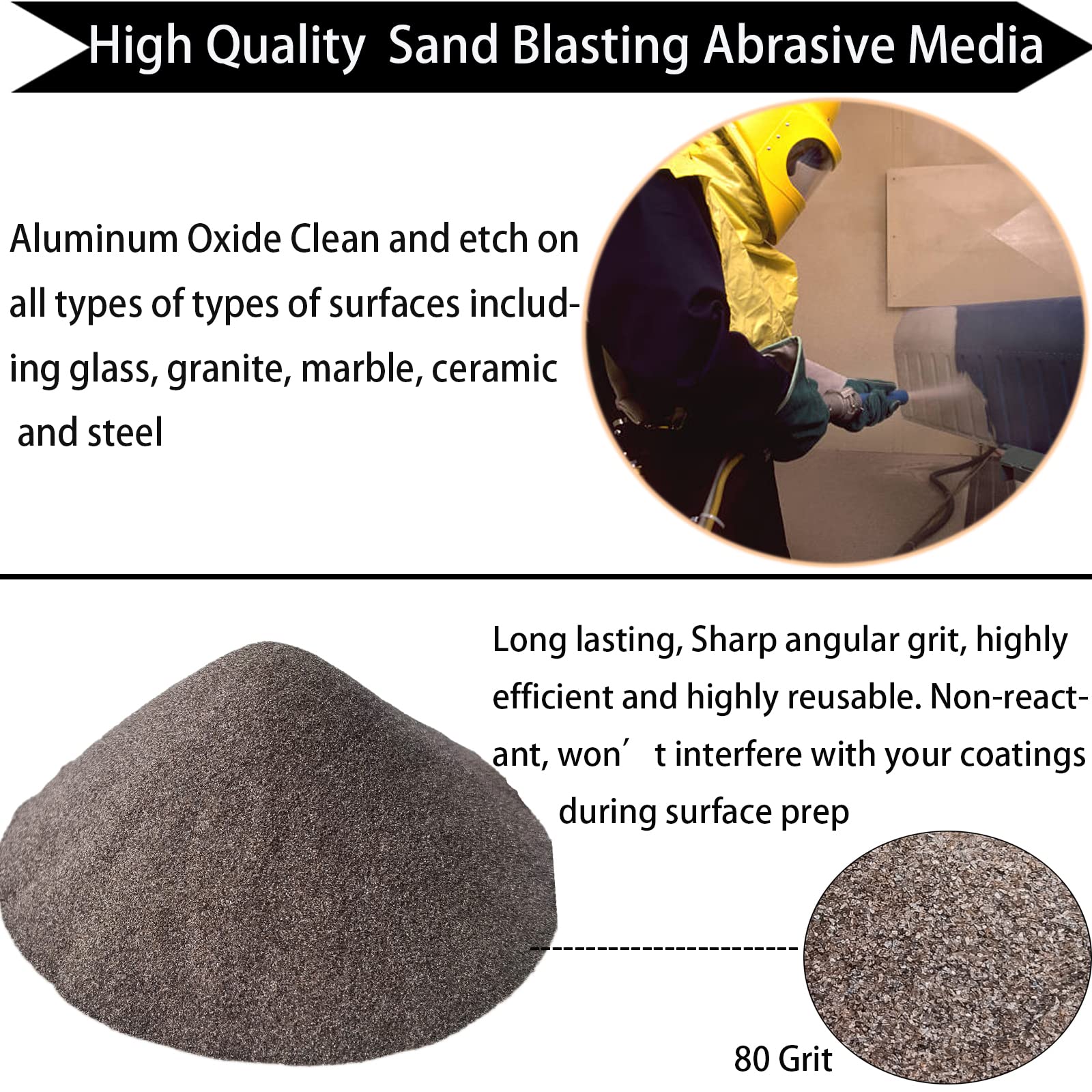 6 LBS #80 Grit Aluminum Oxide Blast Media - Premium Long-Lasting Sand Blasting Media, High Abrasive Force Sand Blaster Sand for Metal, Sandblasters, Blasting Cabinet, Blasting Guns (6 Pounds -80 Grit)