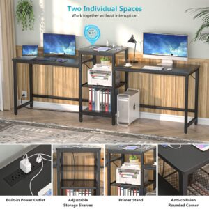 Unikito 2 Person Home Office Desk with USB Charging Port and Power Outlet, Modern Double Desk, Large Computer Desk Workstation with Storage Shelves, Long Desk, Gaming Desk, Writing Study Desk, Black