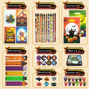 Keenvark 168 PCS Halloween Party Favors,24 Pack Stationery Supplies Set, Halloween Treats for Kids, Halloween Goodie Bag Fillers including Pencils,Erasers,Rulers,Stickers,Stamps,Notepads and Gift Bags