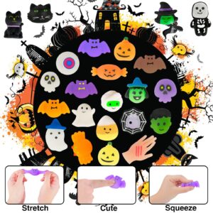 48 Pcs Halloween Mochi Toys Bulk with 24pcs Pumpkin Boxes/Jars for Halloween Party Favors, Classroom Carnival Game Prizes, Treat Bags Gifts, Stress Reliever Anxiety Toys