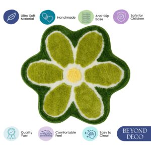 Beyond Deco Flower Rug 35 inches, Hand Tufted Fluffy Aesthetic Cool Green Bathroom Rug, Cute Bedroom Decor Area Rugs, Y2K Circle Green Bath Mat