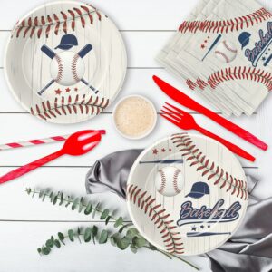 HIPVVILD Baseball Party Decorations Tableware - Baseball Birthday Baby Shower Party Supplies Include Plate, Cup, Napkin, Tablecloth, Cutlery, Straw, Baseball Theme Party Supplies Dinnerware | Serve 24