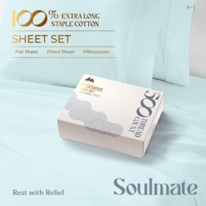 Mayfair Linen Twin Sheets Set Cotton - 500 Thread Count 100% Cotton Twin Sheet Set, 3 PC Twin Sheets, Cooling & Luxury Sateen Sheets, 16" Deep Pockets Easy Fit, Breathable Cotton Sheets (Sea Foam)