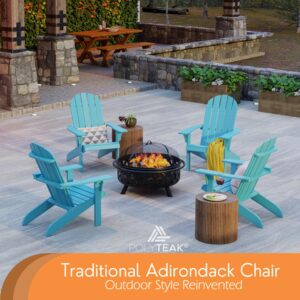 PolyTEAK Adirondack Chair, Premium Weather Resistant Poly Lumber, Outdoor Patio Furniture, Up to 300 lbs, Plastic Adirondack Chairs for Porch, Deck, & Pool Side (Traditional, Blue)