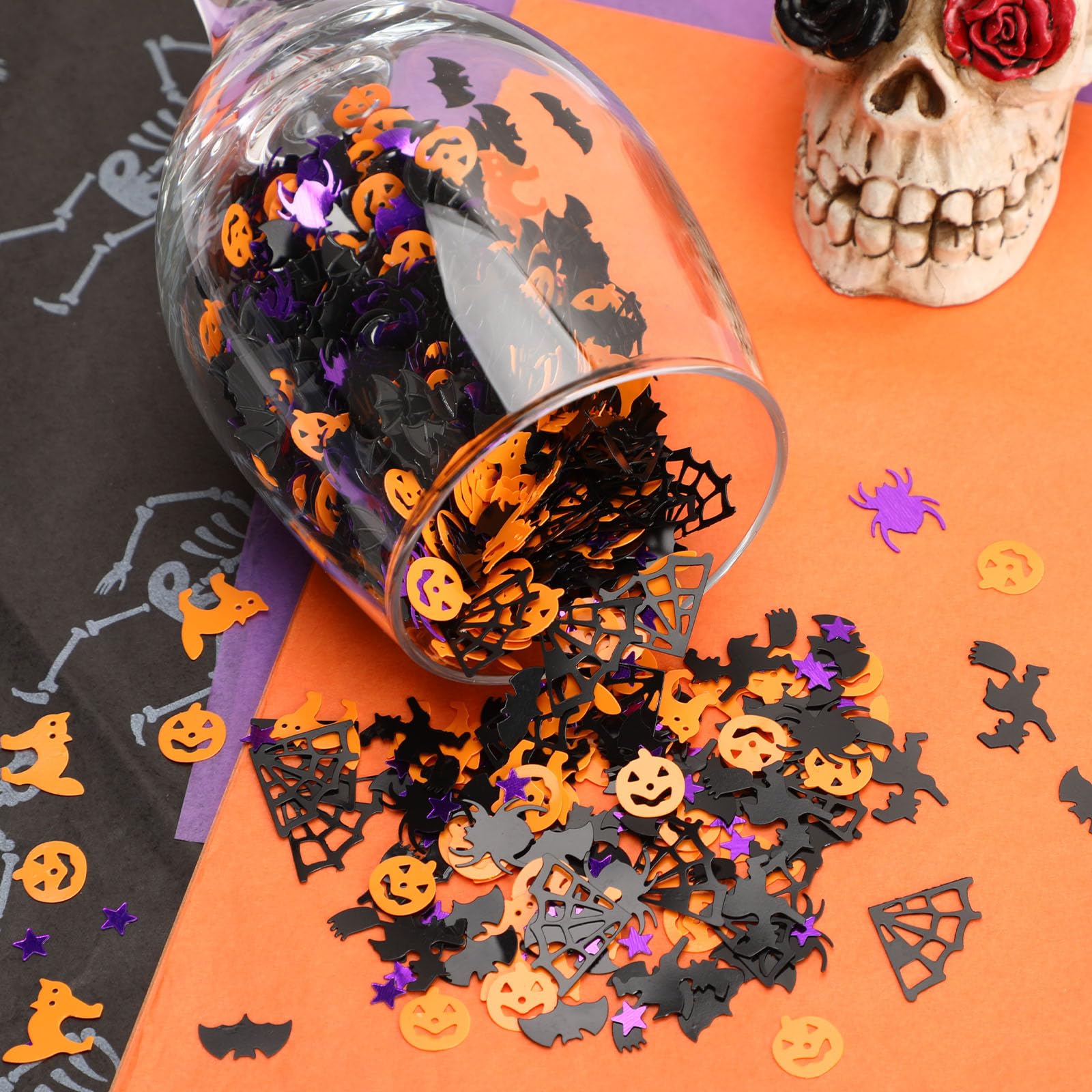 MARFOREVER Halloween Confetti Glitter Table Decorations Halloween Party Scatter Confetti Table Confetti Sprinkles Bats Spider Pumpkin for Halloween Party Supplies Decor