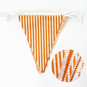 32Ft Orange Stripe Dot Triangle Flag Fabric Banner Cotton Pennant Garland Bunting Streamer for Fall Decor Autumn Wedding Birthday Party Thanksgiving Day Home Nursery Outdoor Garden Hanging Decoration