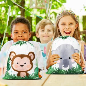 Ferraycle 18 Pcs Safari Drawstring Bags Safari Goodie Bags Party Favors Bags Party Treat Bags Safari Jungle Animals Party Bags for Birthday Party Baby Shower, 9.8 x 11.8 Inch (Safari Theme)