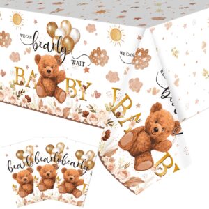 tatuo 3 pcs we can bearly wait baby shower tablecloth decorations teddy bear table cover balloon bear plastic tablecloth for bear theme birthday baby shower party decor, 54 x 108 inch