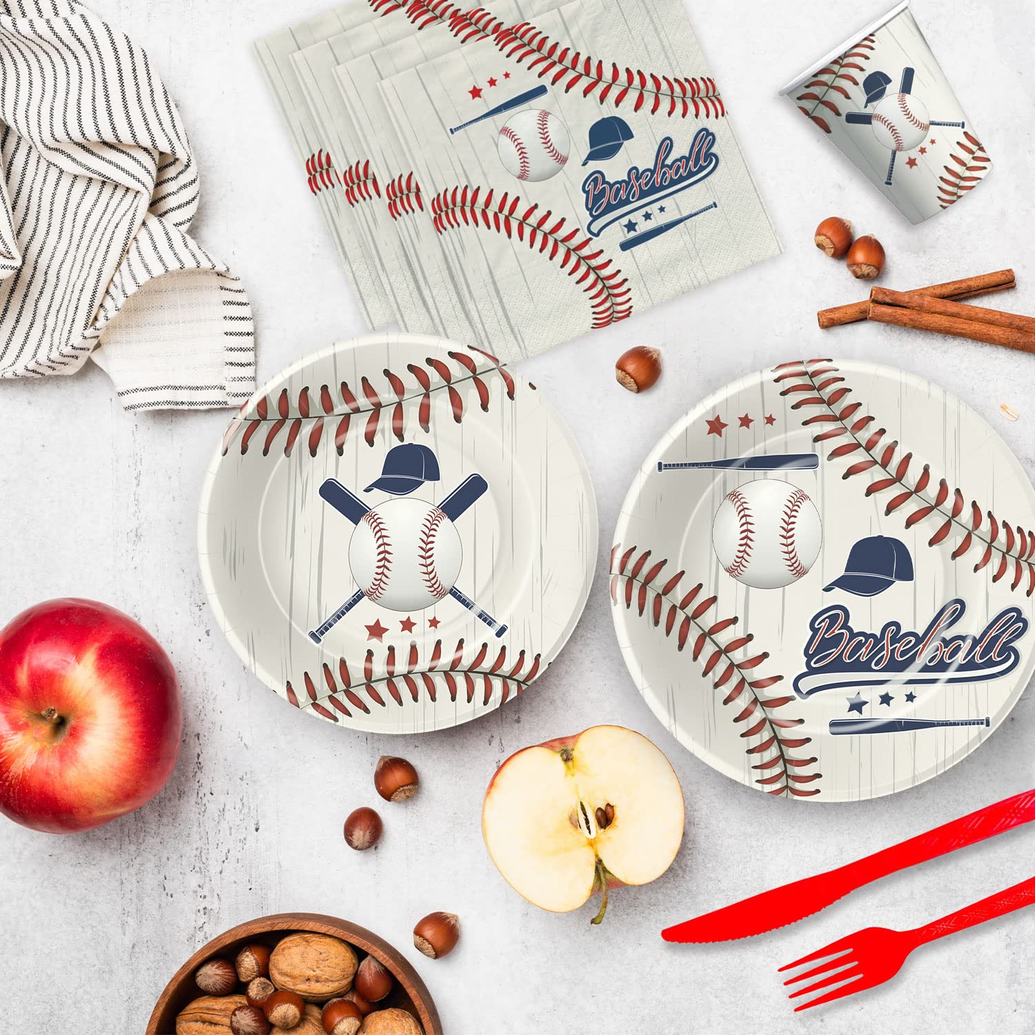 HIPVVILD Baseball Party Decorations Tableware - Baseball Birthday Baby Shower Party Supplies Include Plate, Cup, Napkin, Tablecloth, Cutlery, Straw, Baseball Theme Party Supplies Dinnerware | Serve 24