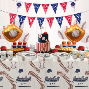 HIPVVILD Baseball Party Decorations Tableware - Baseball Birthday Baby Shower Party Supplies Include Plate, Cup, Napkin, Tablecloth, Cutlery, Straw, Baseball Theme Party Supplies Dinnerware | Serve 24