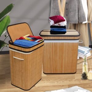 GERAMEXI Bamboo Laundry Basket with Removeable Lid 72L Clothes Hamper with Handle, Foldable Freestanding Clothes Hamper Basket Bedroom, Bathroom,