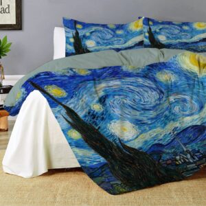 Anomadassi Starry Night of Van Gogh Comforter Bedding Set 3 Piece Set, Microfiber Duvet Cover 3 Pieces for Any Bed Room or Guest Room, Full Multiple Size 90"x90" Queen