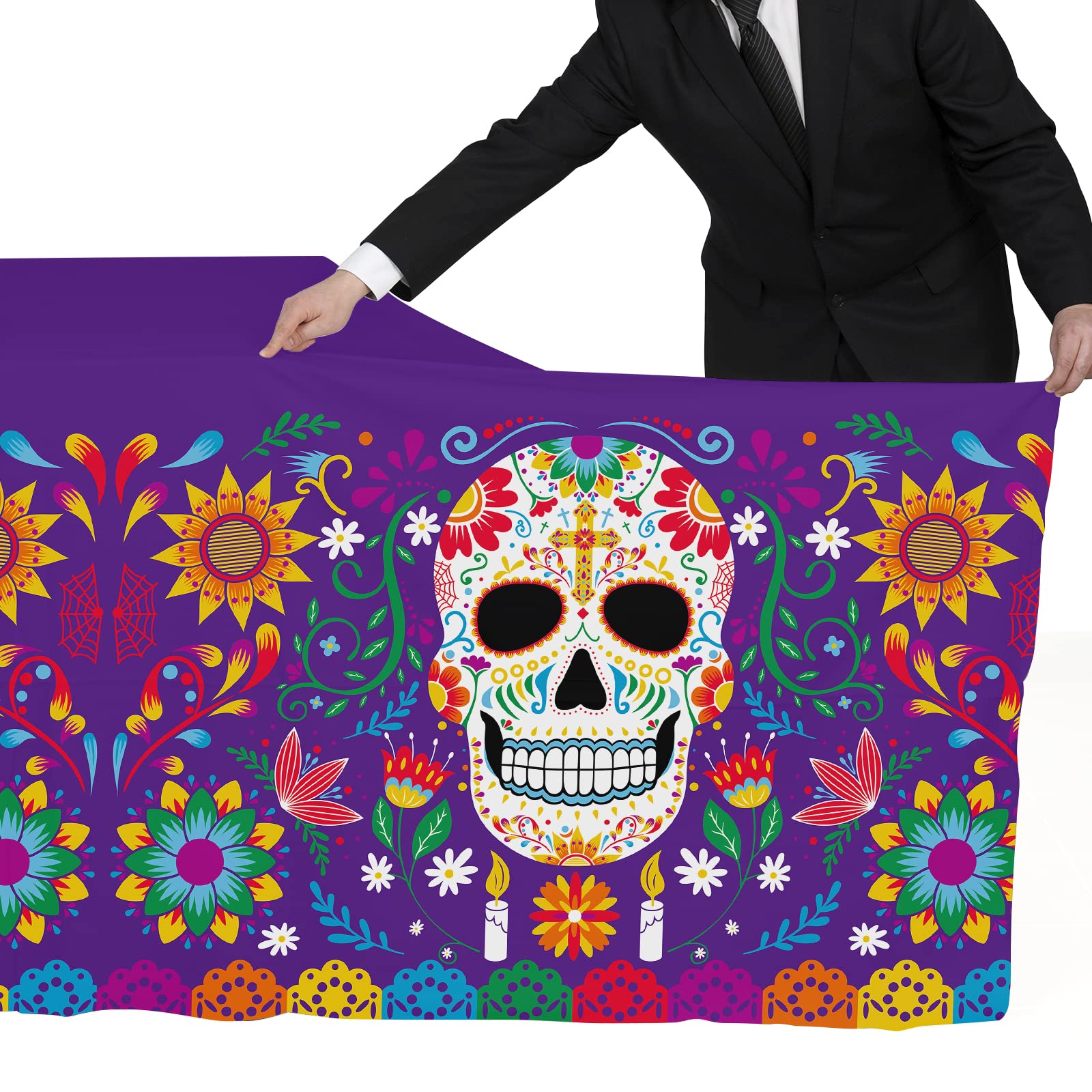 Day of The Dead Party Disposable Tablecloth Plastic Sugar Skull Table Cover for Dia De Los Muertos Party Decoration 54 X 108 inch 3 Pack for Day of The Dead Party