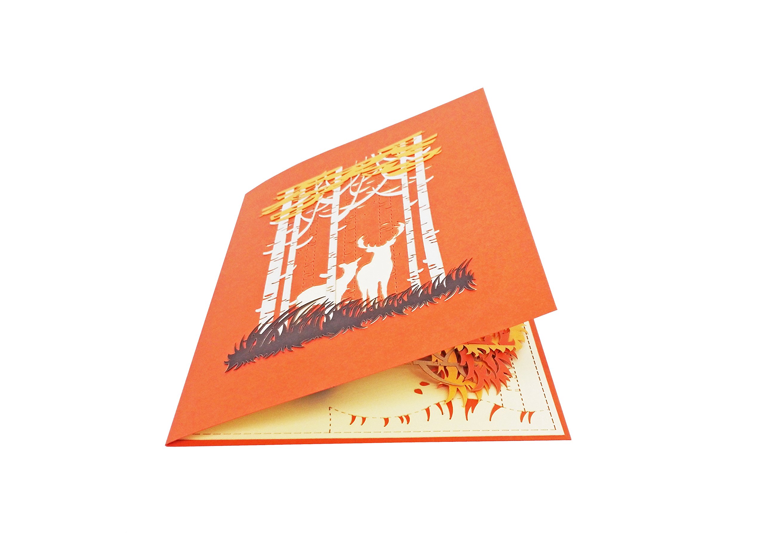 AIT PAPER ART Deer Pop Up Thank You Card, 3D A Couple of Deer in Forest Birthday Cards, Funny Birthday Card for Valentine's Day, for Wedding, Thanksgiving, 1 Card 5 x 7 inch, 1 Envelope