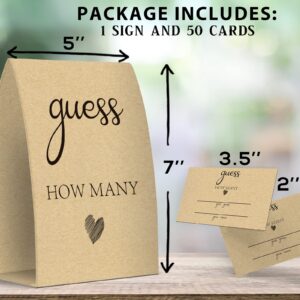 Guess How Many, Kraft, Bridal Shower Decorations, Bridal Shower Games - One Sign and 50 Cards(GUESS003)