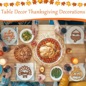 Spiareal 12 Pcs Fall Thanksgiving Wood Cutout Thankful Grateful Blessed Sign Plate Decor Pumpkin Maple Leaf Turkey Table Settings Thanksgiving Autumn Plate Table Wall Decoration(Yellow,Orange,Brown)