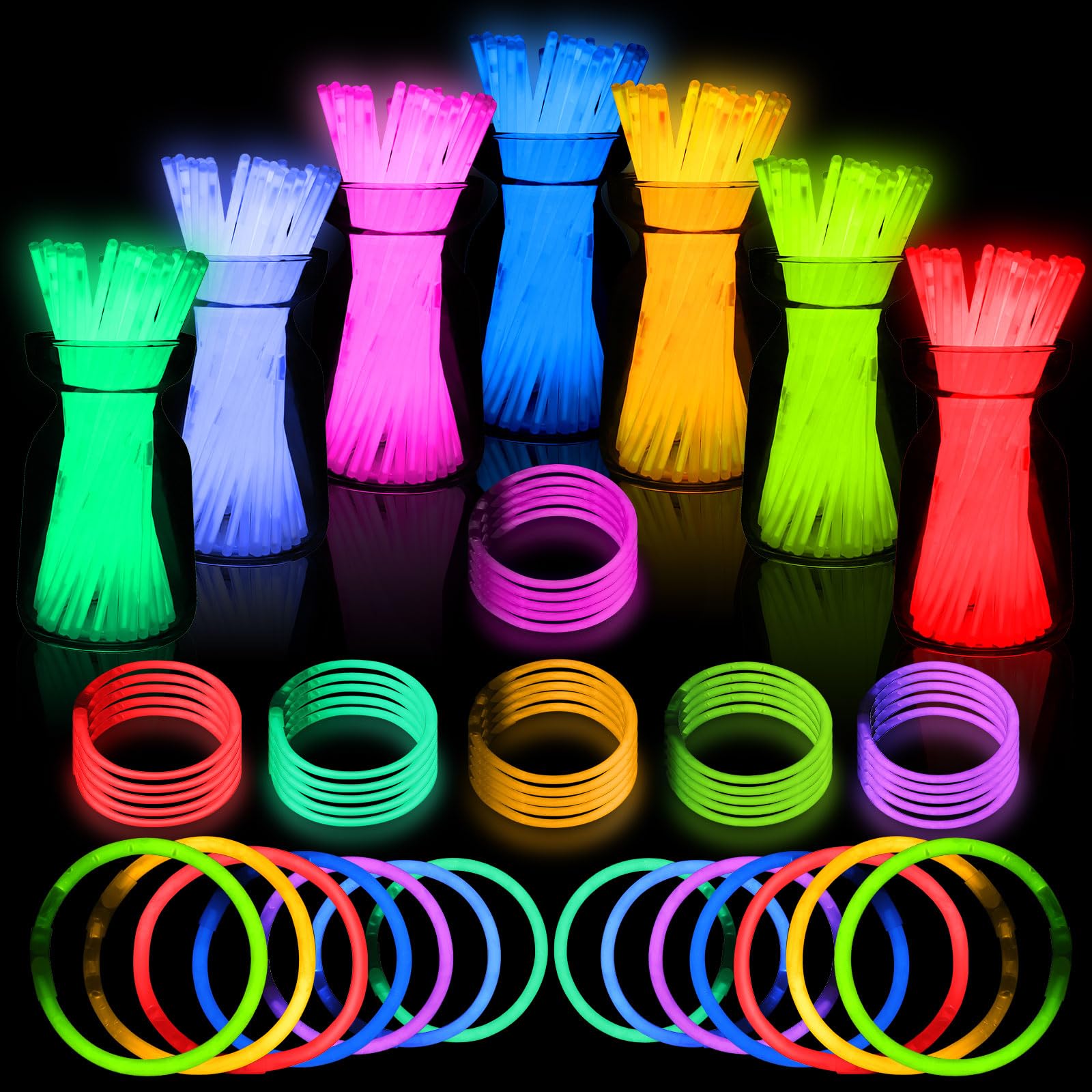 JICUICUI Ultra Christmas Bright Glow Sticks - 500 Party Pack with Connectors for Christmas, Neon Birthday and Holidays - Multicolor 8" Glow Sticks Necklaces Bulk