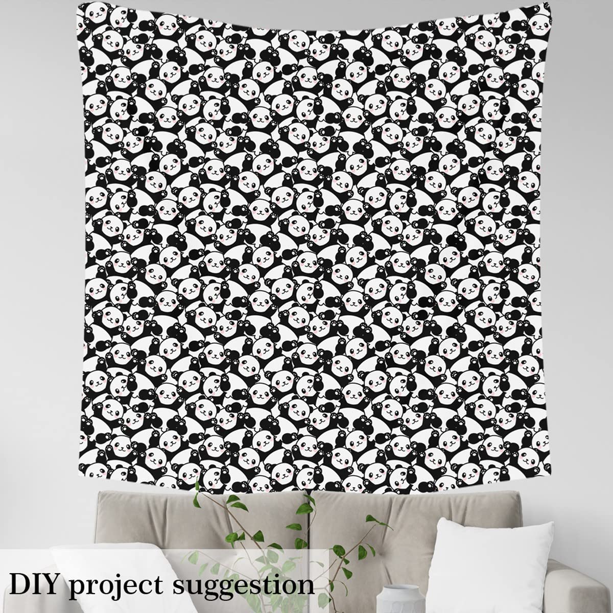 Panda Fabric by The Yard, Kawaii Cute Panda Decorative Fabric for Quilting Sewing, Black White Panda Upholstery Fabric, Cartoon Giant Panda Fabric for Kids Clothing DIY, 2 Yards, Black White