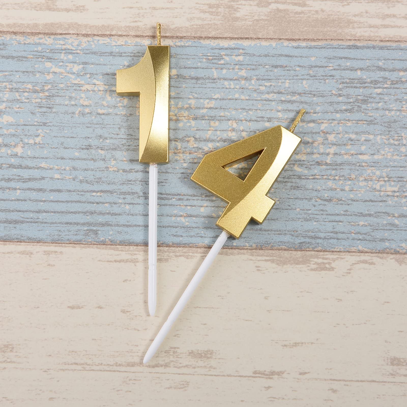 Gold 14th & 41 Birthday Candles,Gold Number 14 Cake Topper for Birthday Decorations Party Decoration