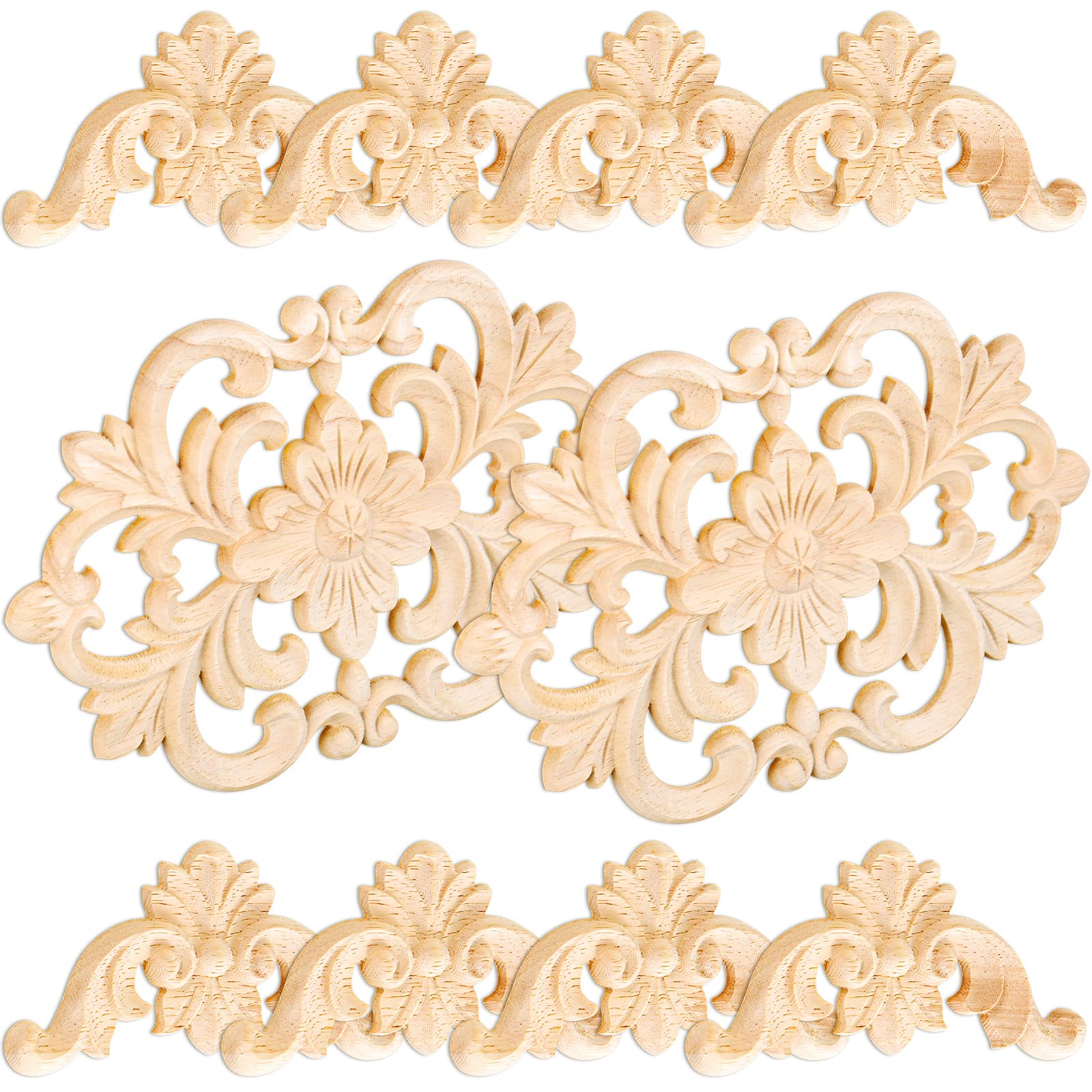 10 Pcs Wood Appliques Decorative Wood Appliques Onlays for Furniture Door Center Onlays Appliques DIY Wood Carved Decal Bed Door Wardrobe Furniture(Corner Edge Applique,8.66 x 5.51 x 0.31 Inches)