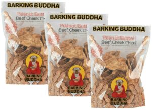 barking buddha beef cheek chips | extra thick 2"-4" all natural rawhide alternative no hide premium dog chew strips | peanut butter | (pack of 3-1lb bags)