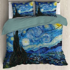 anomadassi starry night of van gogh comforter bedding set 3 piece set, microfiber duvet cover 3 pieces for any bed room or guest room, full multiple size 90"x90" queen