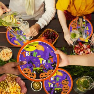 Halloween Party Supplies Kit Serve 50，Halloween Witch Pumpkin Design Includes Disposable Dinner Plates, Dessert Plates and Napkins, Halloween Birthday Party Decorations