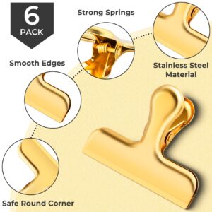 6 Packs Gold Chip Clips Bag Clips Food Clips, Bag Clips for Food, Clips for Food Packages, Air Tight Seal Kitchen Clips Snack Clips Bag Clips