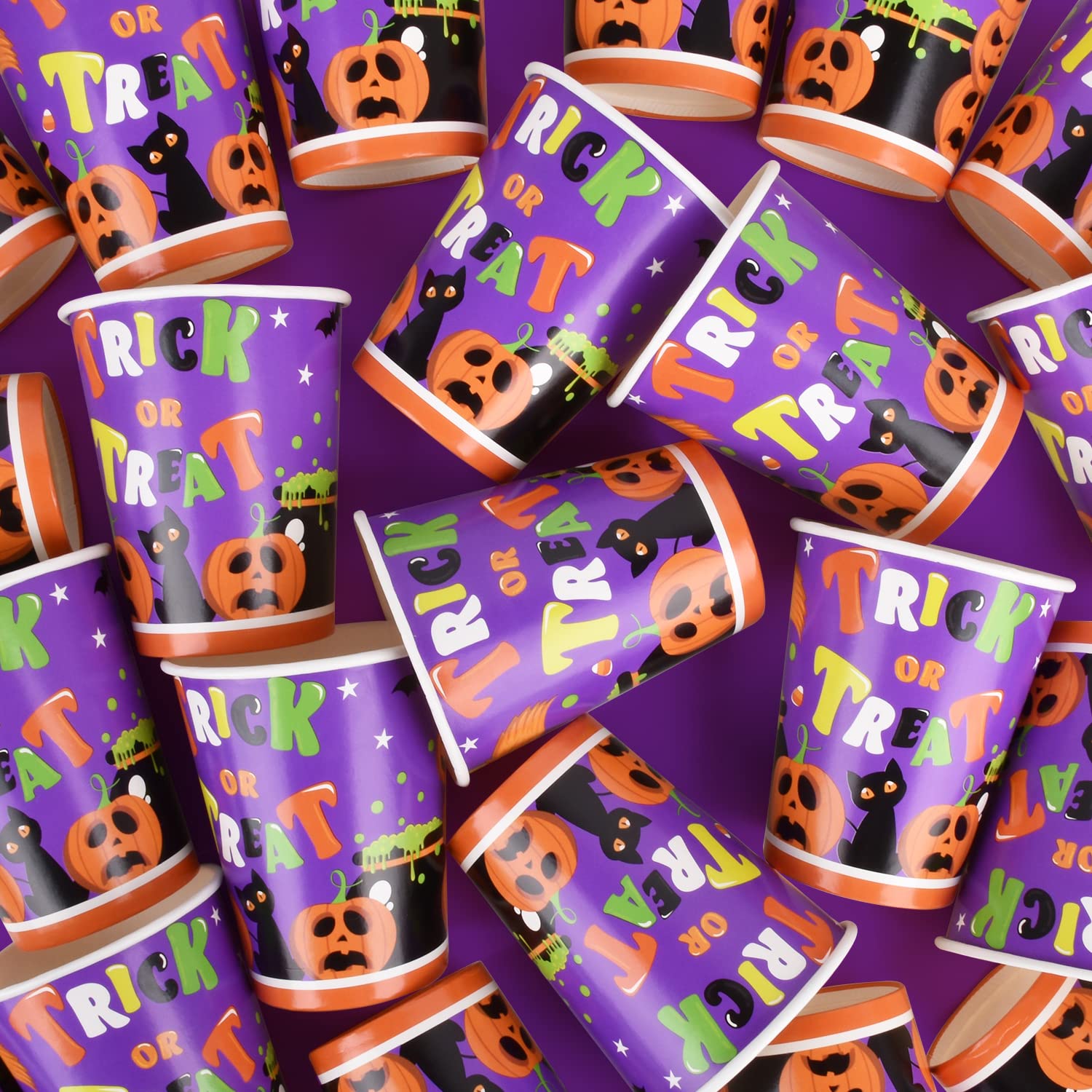 Gatherfun Halloween Party Supplies Witch and Pumpkin Disposable Paper Cups for Halloween Party Trick or Treat Party Decorations, 9 oz, 50 Pack