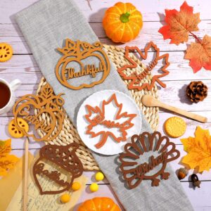 Spiareal 12 Pcs Fall Thanksgiving Wood Cutout Thankful Grateful Blessed Sign Plate Decor Pumpkin Maple Leaf Turkey Table Settings Thanksgiving Autumn Plate Table Wall Decoration(Yellow,Orange,Brown)